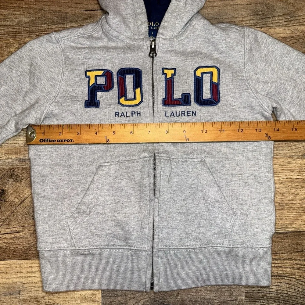Polo Ralph Lauren Embroidered Logo Kids Youth Full Zip Hoodie Gray Size 4